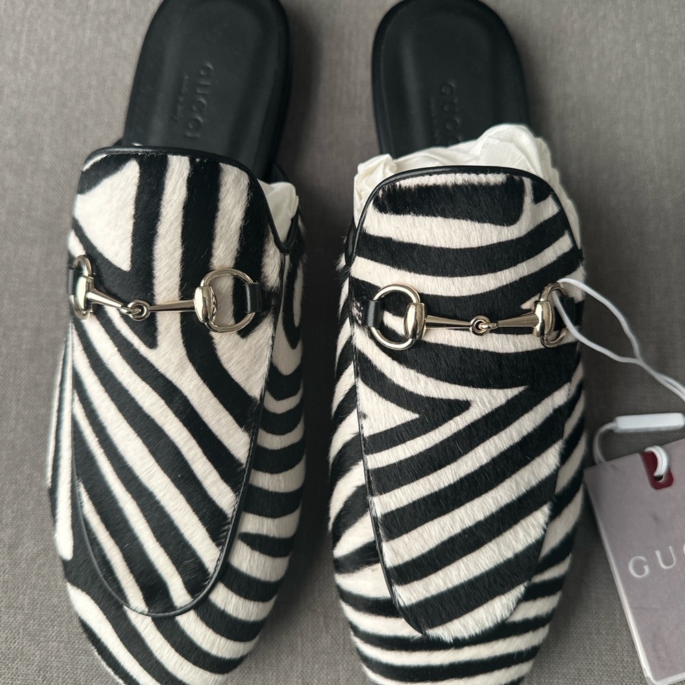 Gucci Black and White Zebra Print Mules - NWT 100% Authentic!